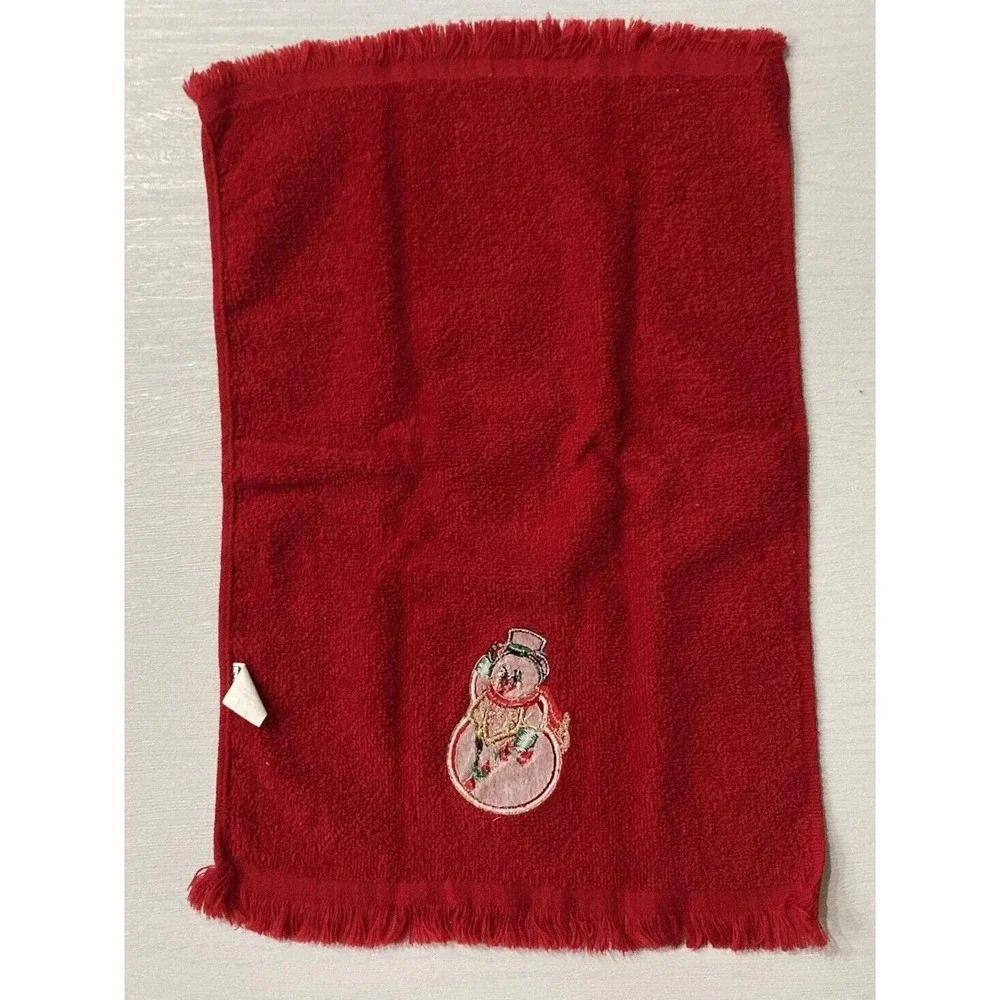 6 Christmas Finger Towel Set Embroidered Applique Holiday Winter Home Vintage